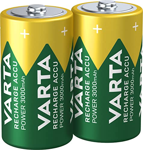 VARTA Batterien C Baby, wiederaufladbar, Recharge Accu Power, Akku, 3000 mAh Ni-MH, ohne Memory Effekt, vorgeladen, sofort einsatzbereit, 2 Stück