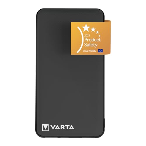VARTA Power Bank 10000mAh, Powerbank Power on Demand mit 4 Anschlüssen (1x Micro USB, 2x USB A, 1x USB C), kompatibel mit Tablets & Smartphone, in umweltschonender Verpackung