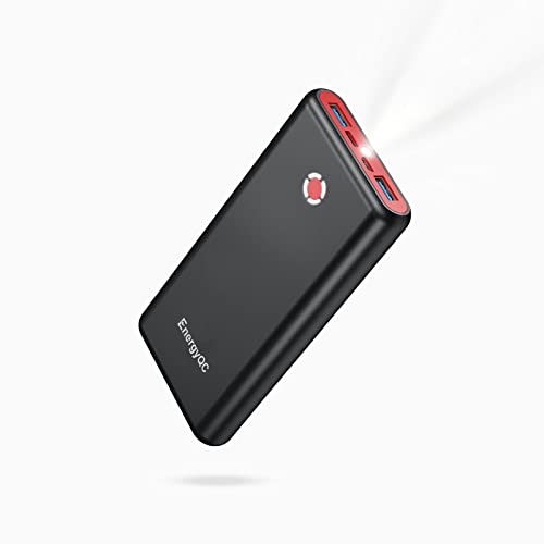 EnergyQC Power Bank Pilot X7 20.000 mAh, USB C High-Speed, tragbares Ladegerät, schnelles Aufladen mit 3 Ausgängen und 2 Eingängen, externer Akku, kompatibel mit iPhone, Huawei, Xiaomi, Rot,Schwarz